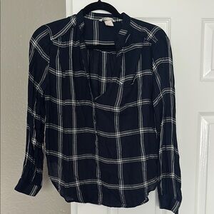 Women's Navy Plaid Top